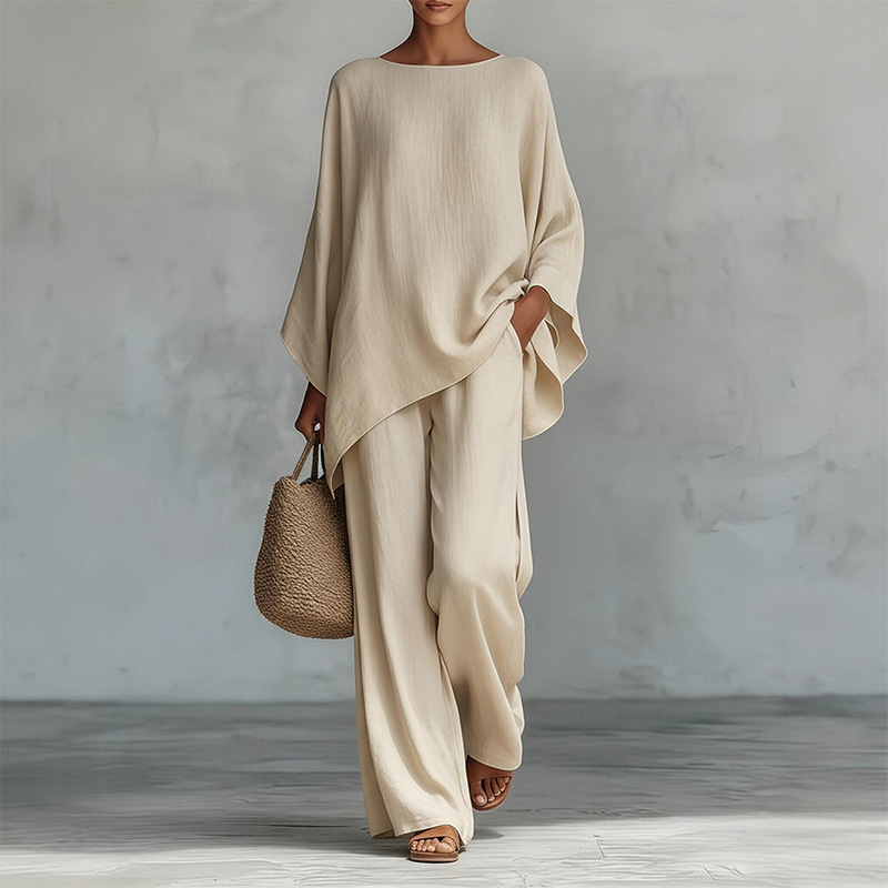 Women's Elegant Solid Color Loose Long Pants Set