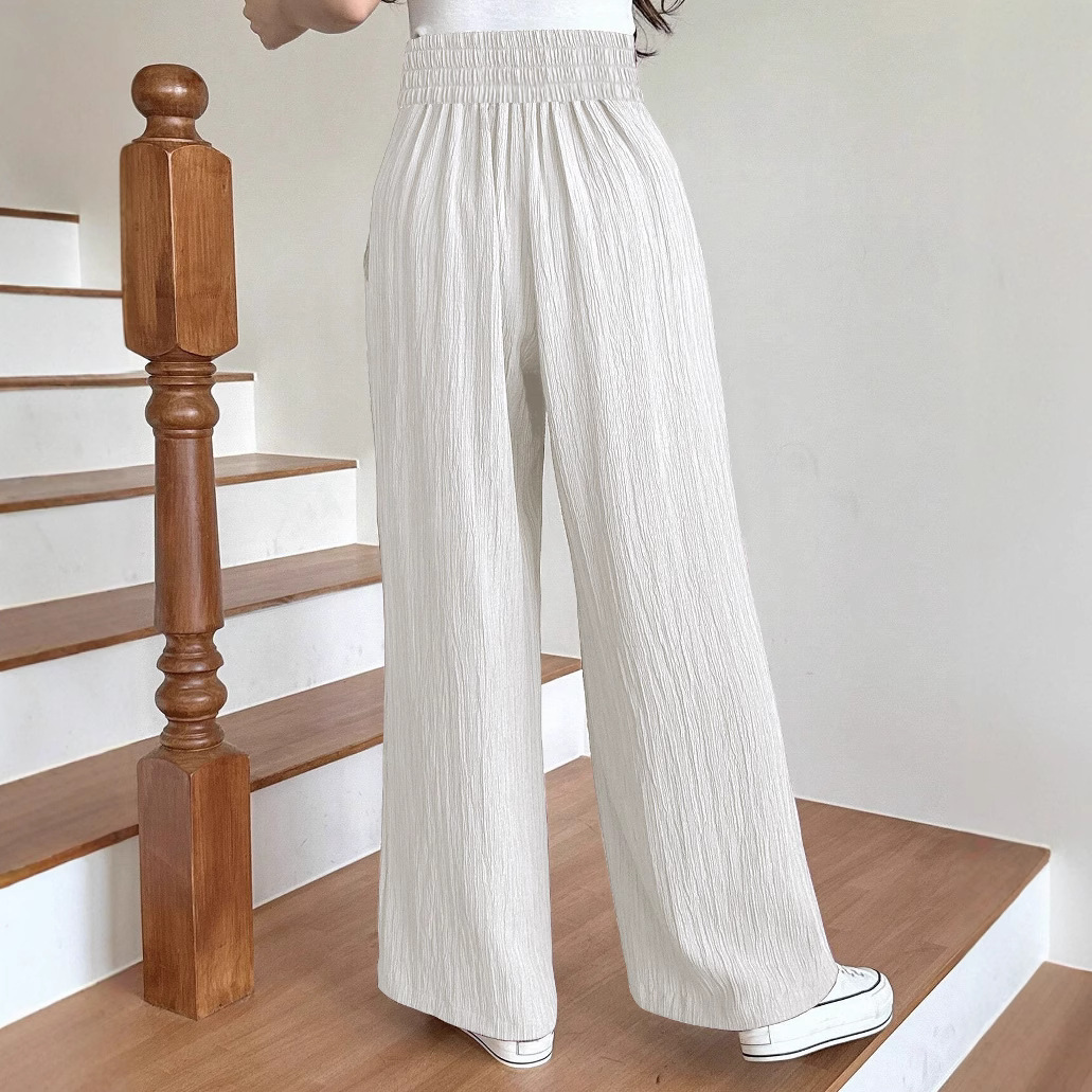 High-Waist Pleated Wide-Leg Ice Silk Pants