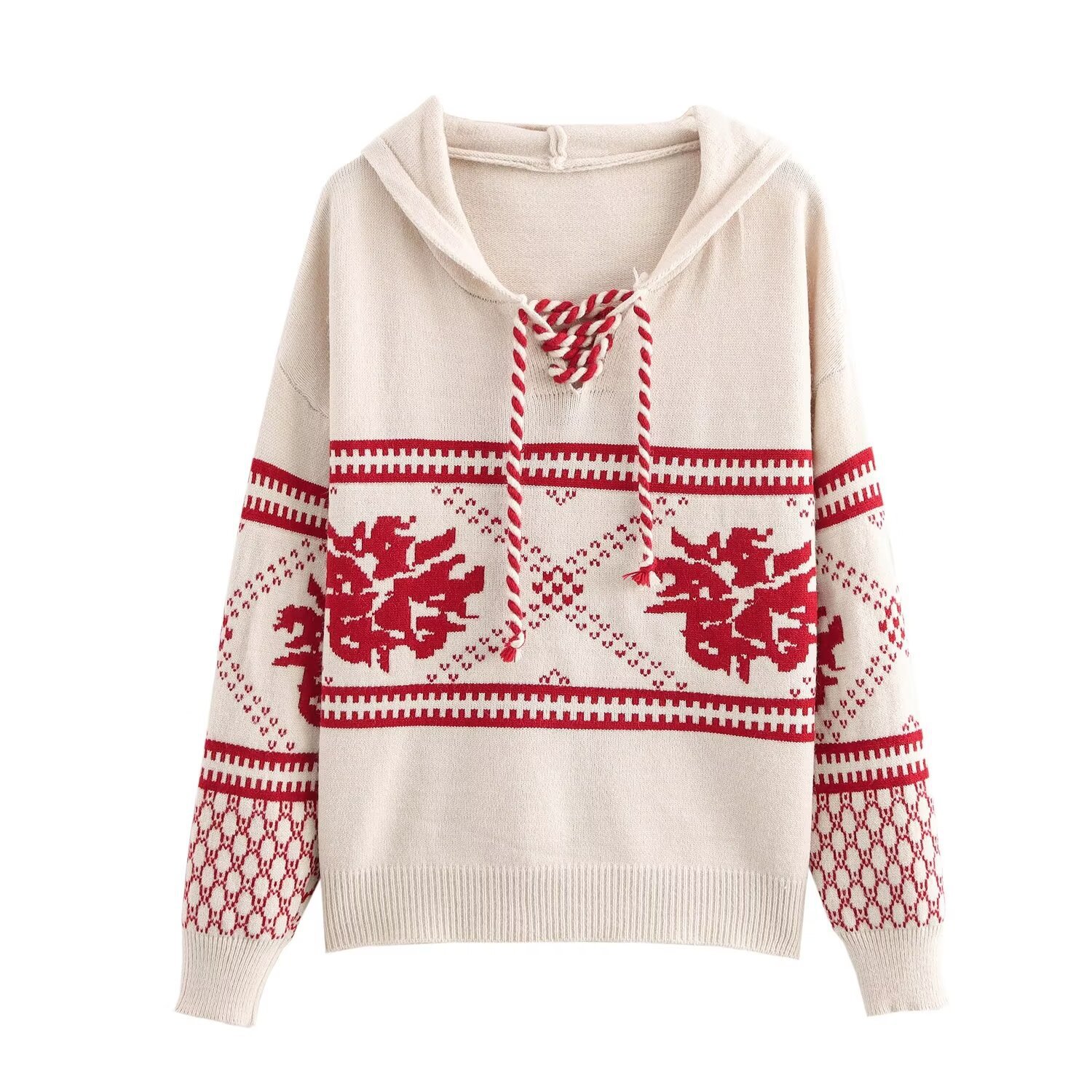 Women's Streetwear Jacquard Knit Hoodie Pullover