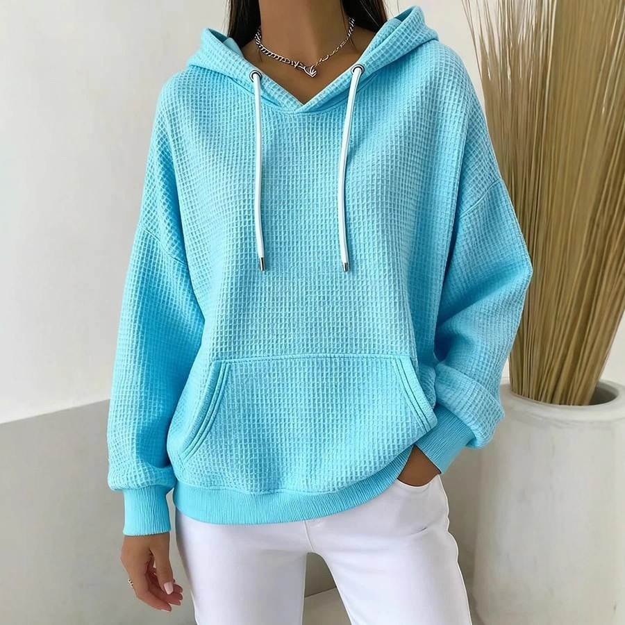 Solid Color Drawstring Hooded Pullover Sweatshirt