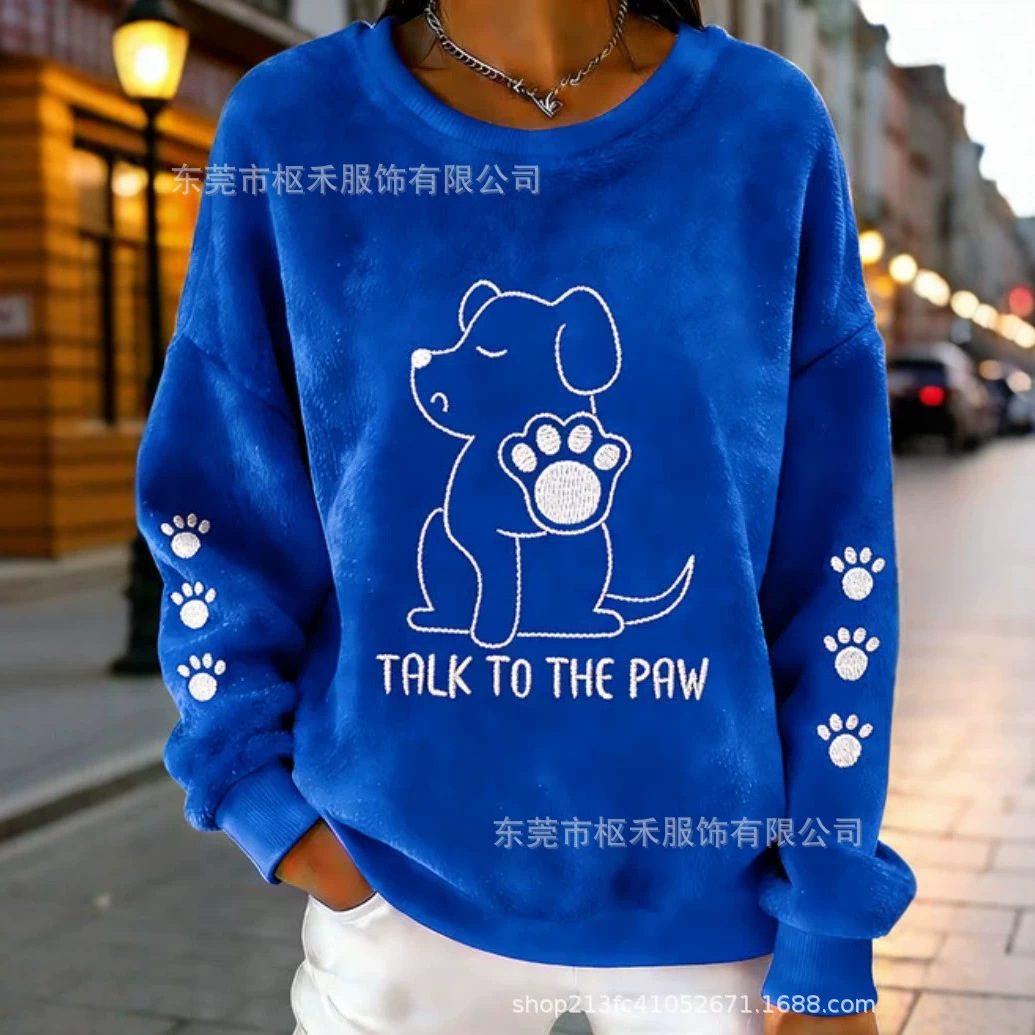 Women's Cute Dog Paw Print Crewneck Sweatshirt