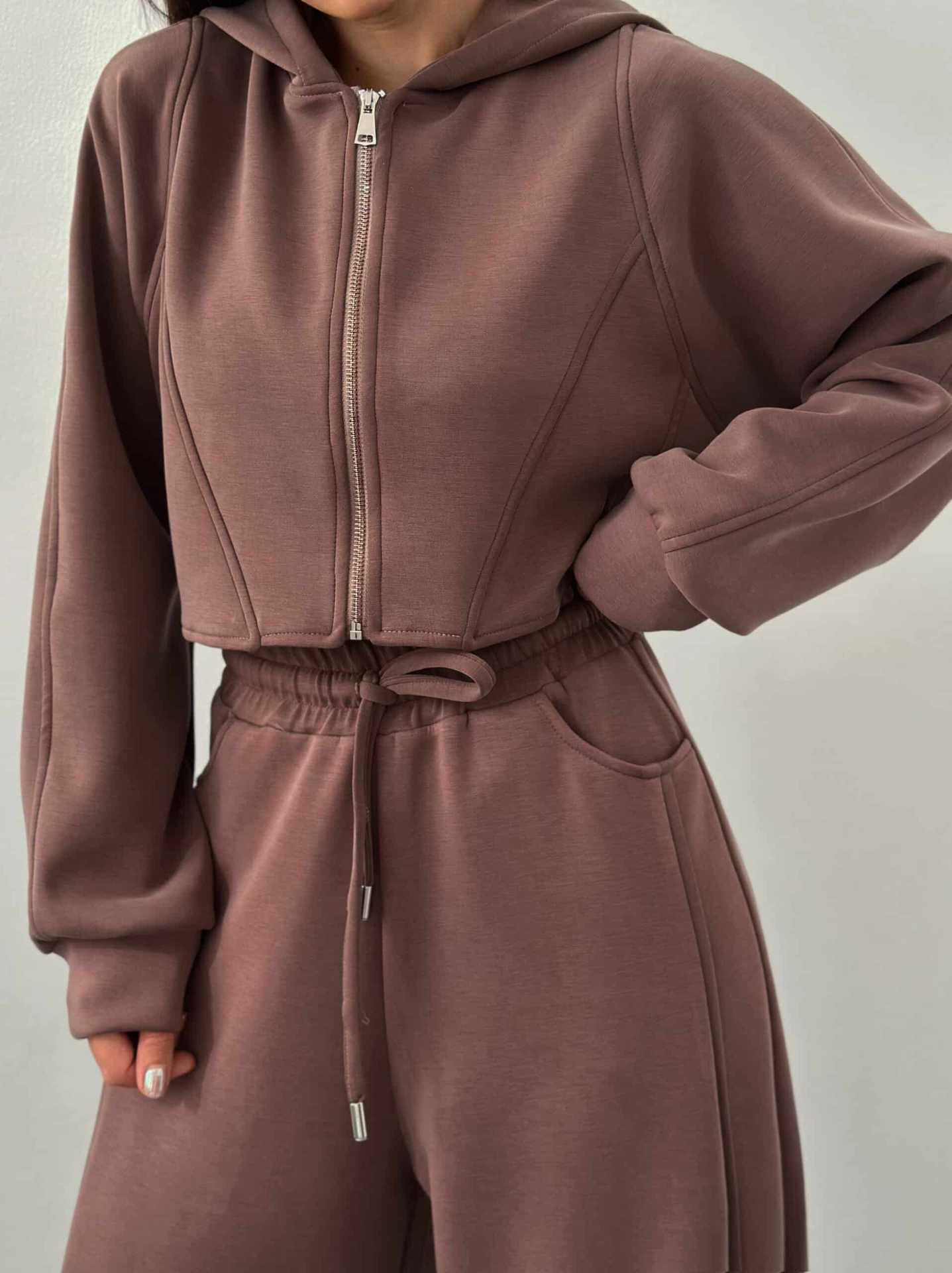 Women's Zip Hooded Track Jacket and Drawstring Pants Two-Piece Set