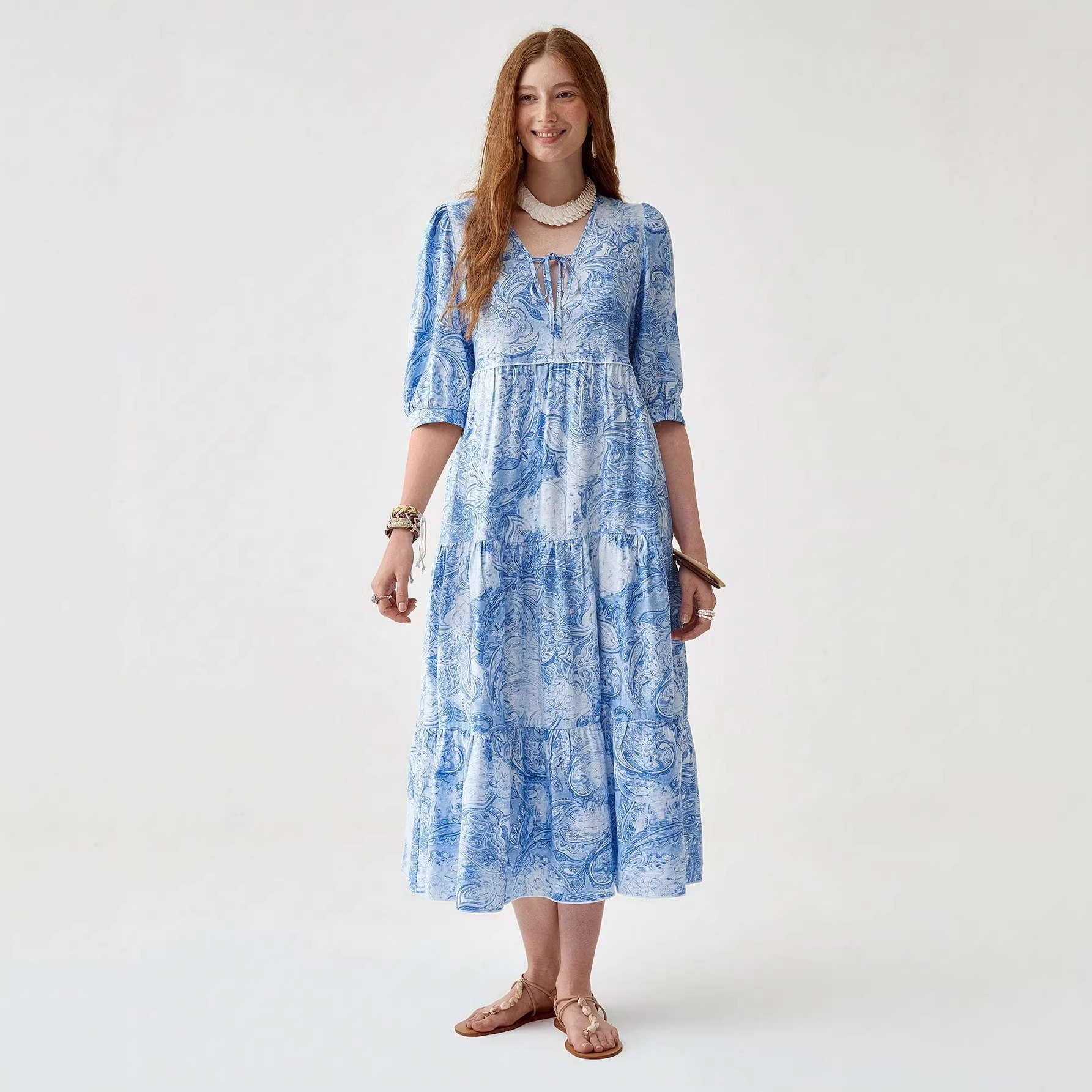 Women's Long Sleeve V-Neck Floral Print Summer Dress