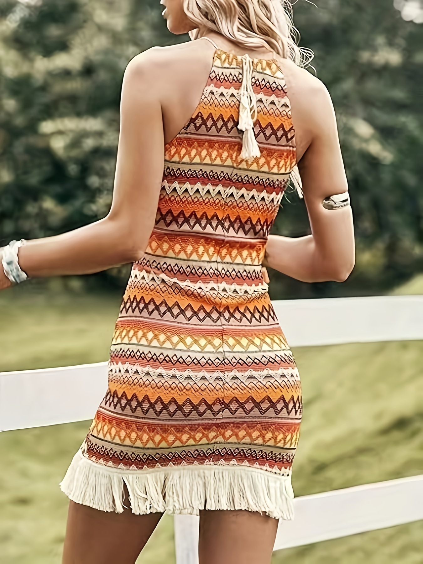 Bohemian Halter Fringe Bodycon Midi Dress