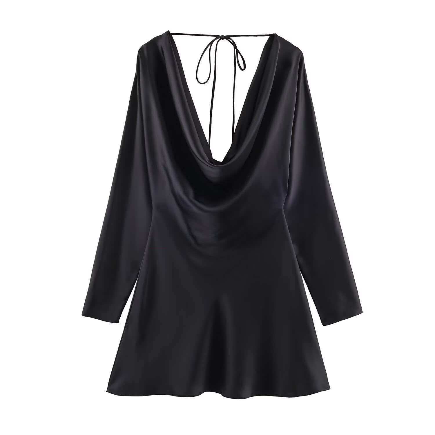 Women's Satin-Feel Draped Cowl Neck Bodycon Dress