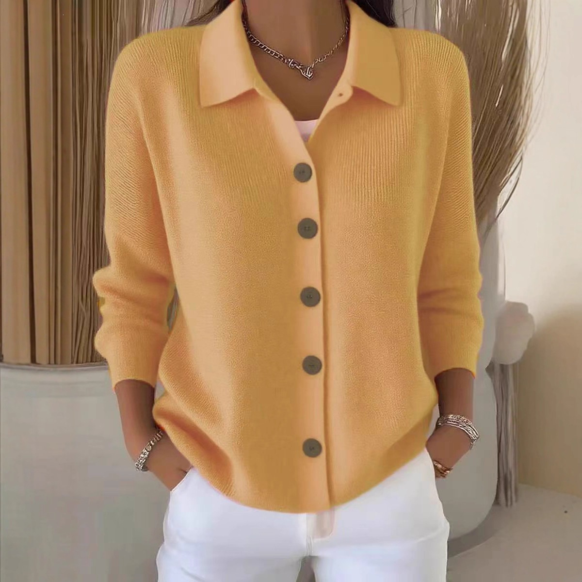 Women's Knit Button-Front Cardigan Sweater Solid Color Casual