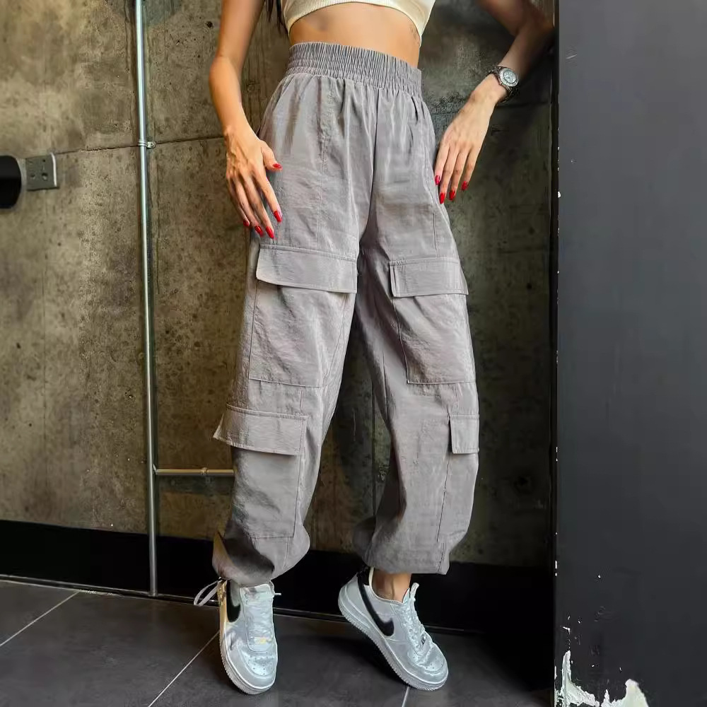 Women's Loose Fit Solid Cargo Pants with Pockets
