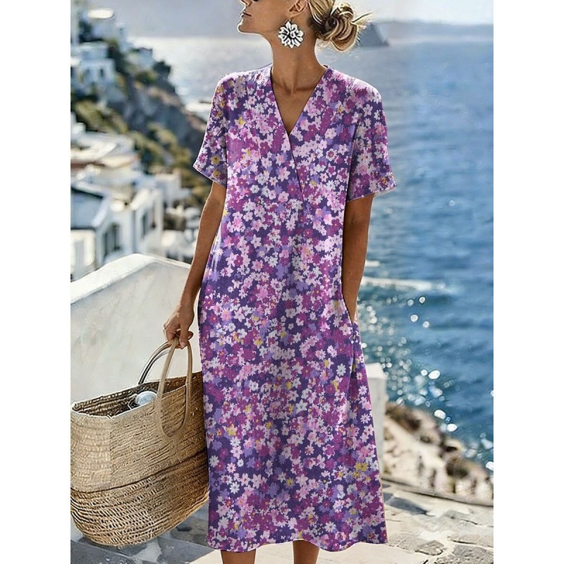 Women's Swirl Polka Dot Print Pleated Midi Dress