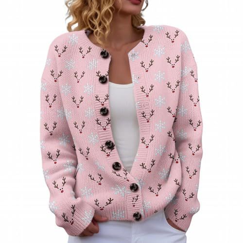 Women's Christmas Snowman Tree Print Button Cardigan