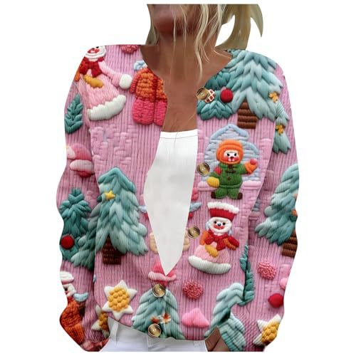 Women's Winter Cloud & Tree Print Button Cardigan Sweater