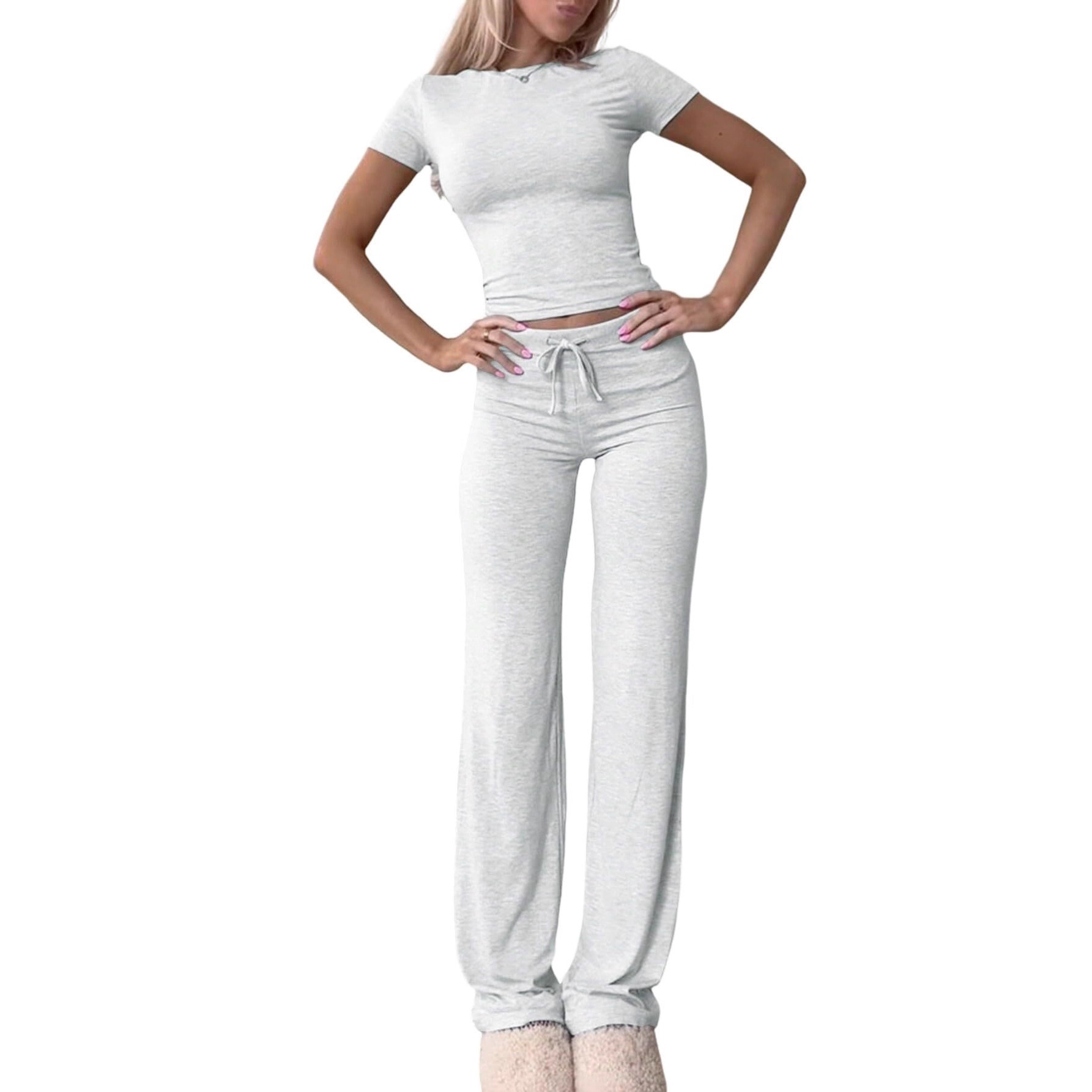 Women's Casual Two-Piece Set Short Sleeve Top & Long Pants