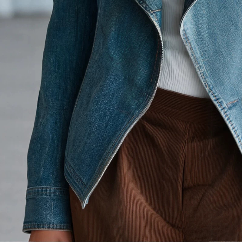 Women's Cropped Slim Fit Denim Jacket with Gold Buttons