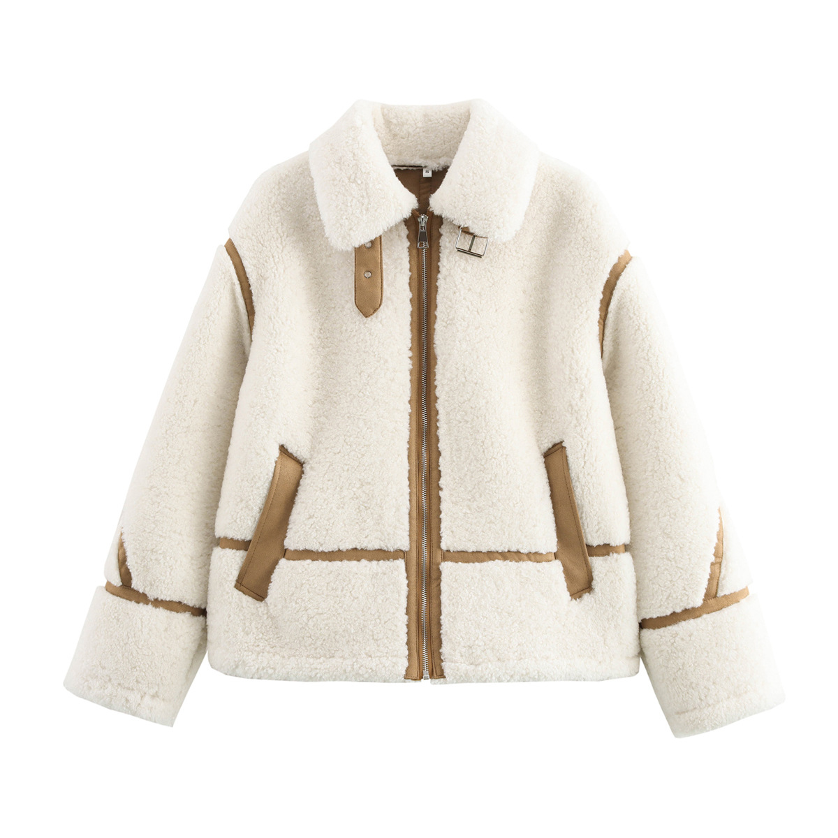Faux Fur Fleece Zip-Up Jacket with Pockets