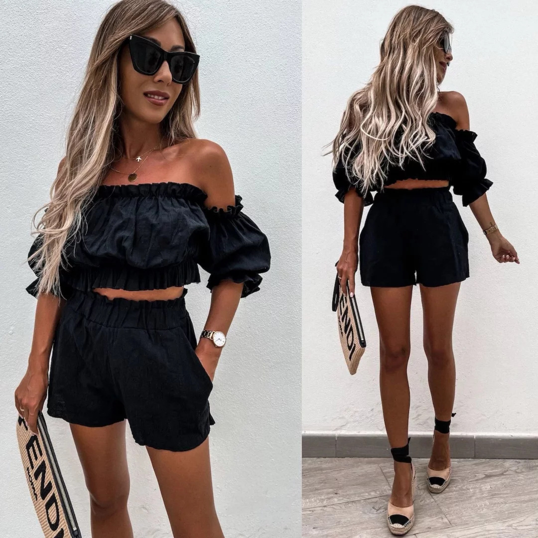 Off-Shoulder Tube Top and Shorts Two-Piece Set