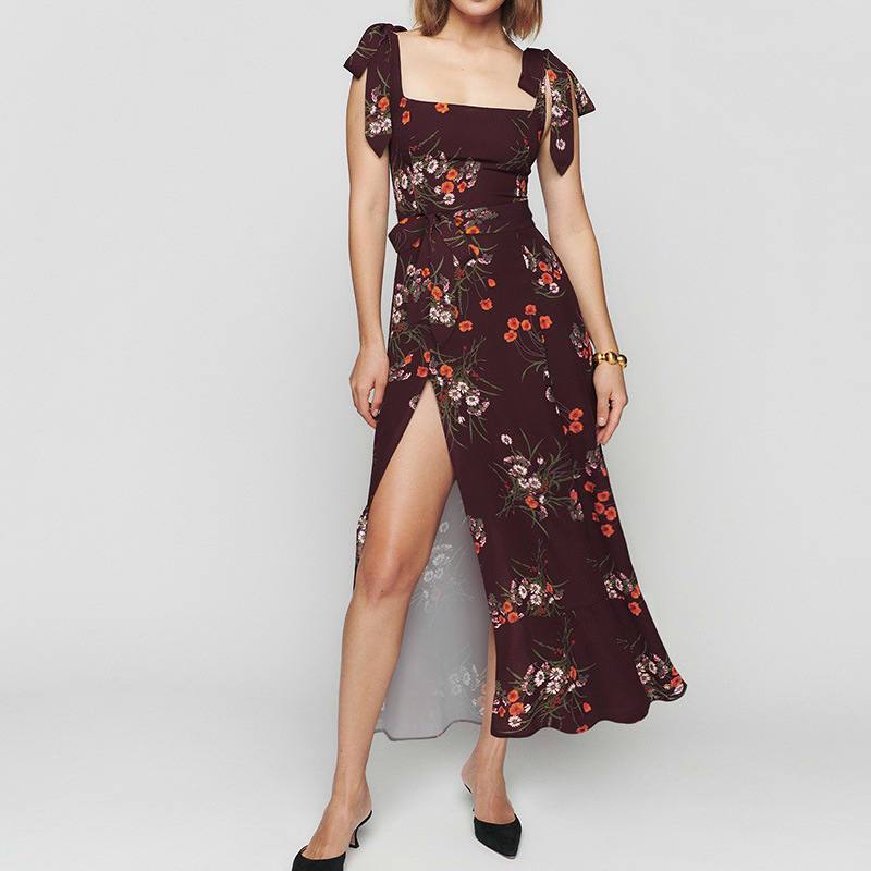 Women's Sleeveless Split Floral Print Midi Dress