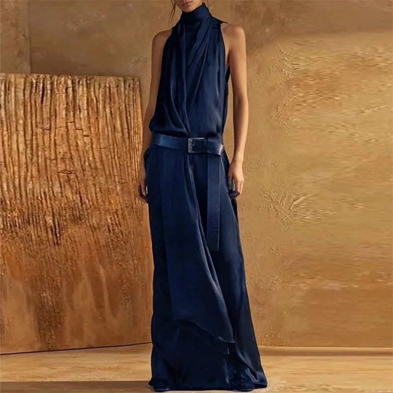 Women's Halter Sleeveless Bodycon Maxi Dress with Tie Straps