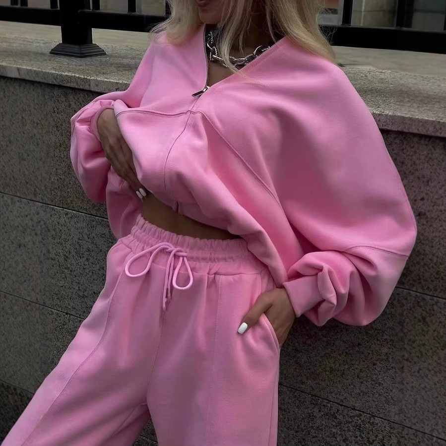Women's Zip-Up Hooded Sweatsuit 2-Piece Set
