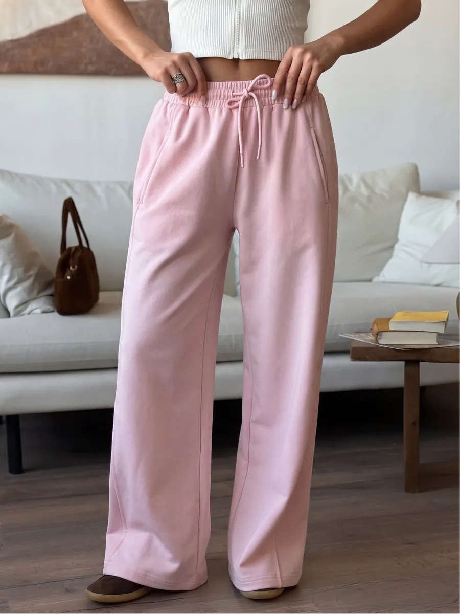 High-Waist Elastic Waist Straight-Leg Casual Pants for Women