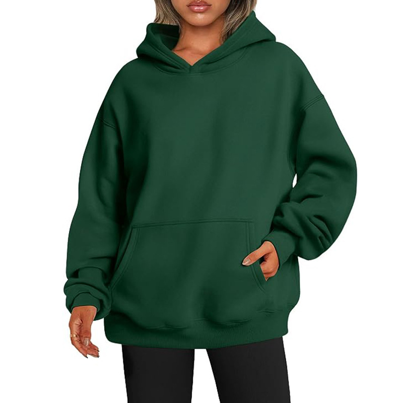 Women's Fleece-Lined Hooded Sweatshirt, Cotton Blend, Loose Fit, Solid Color