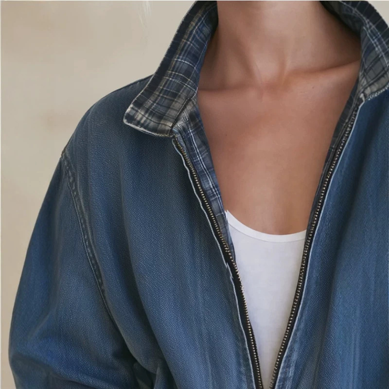 Women's Vintage Washed Denim Bomber Jacket