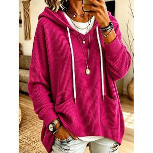 Anno Self-Developed 2026 Women's Waffle Knit Loose Long-Sleeve Hooded Sweatshirt for Amazon Independent Station Casual