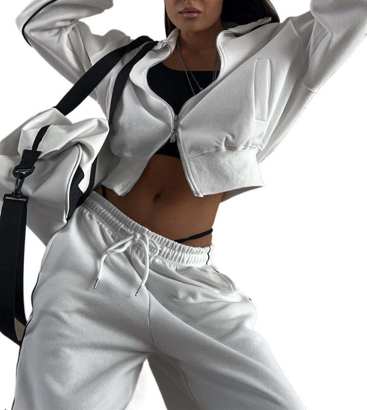 Women's Zip-Up Cardigan and Drawstring Pants Two-Piece Set