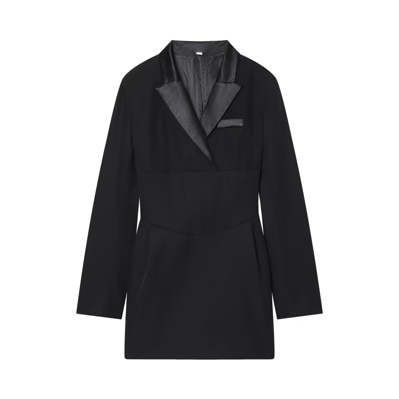 Women's ZAV Collared Spliced Blazer Dress with Waist-Cinching Pleats