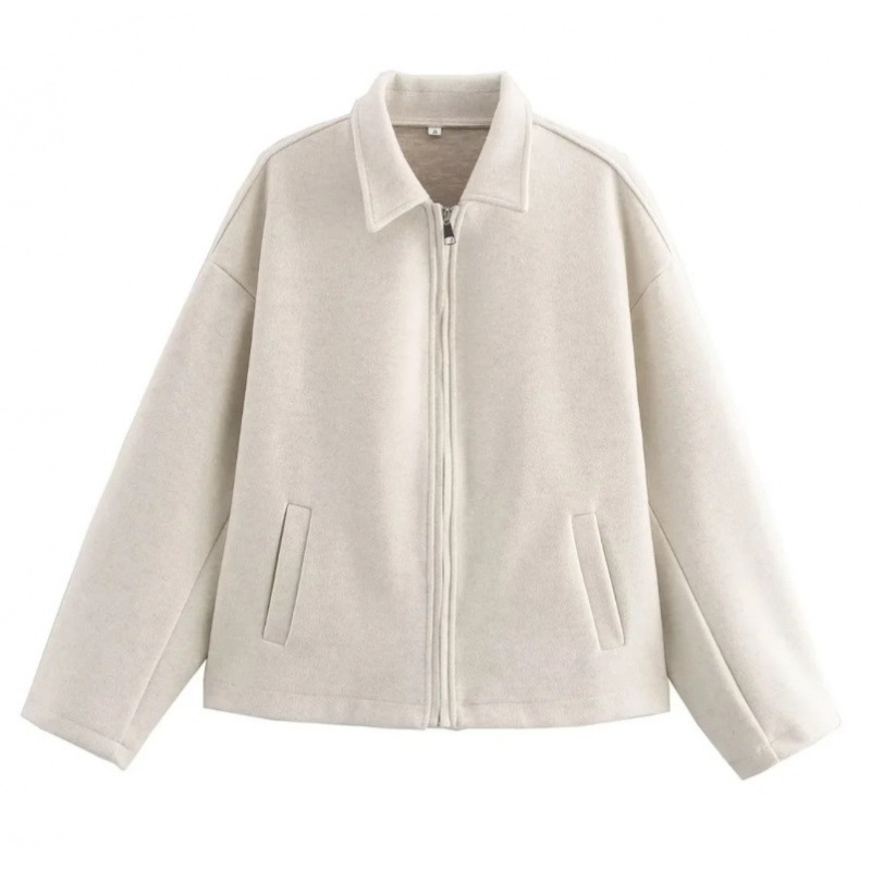 Retro Brown Zip-Up Long-Sleeve Cropped Jacket