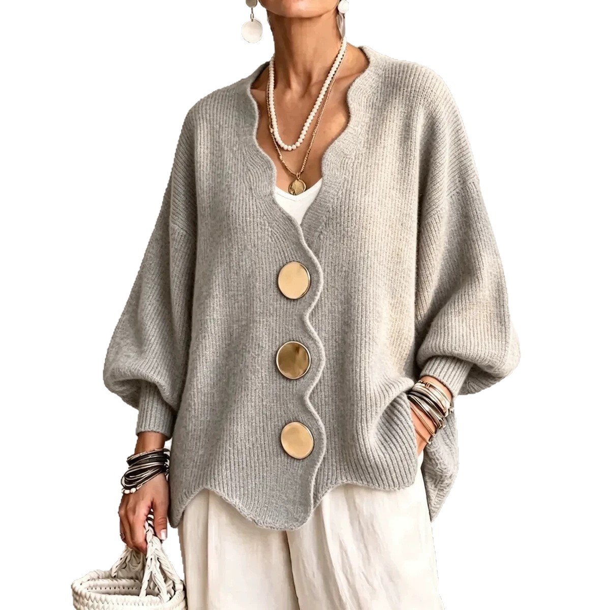 Women's V-Neck Long-Sleeve Knit Sweater Top