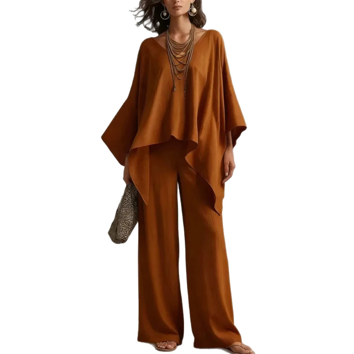 Women's Summer Cotton-Blend Two-Piece Set – Solid Color, Loose Fit, Elegant Casual