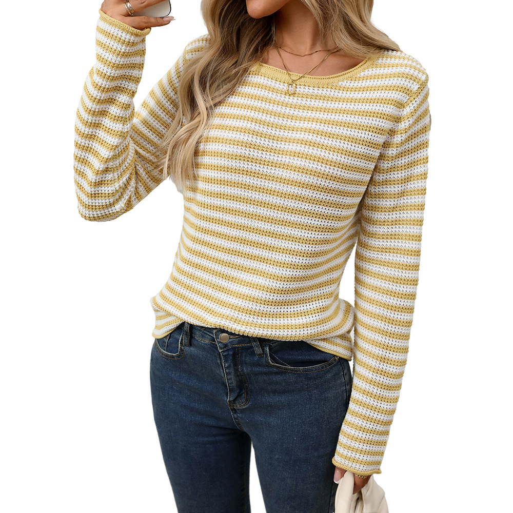 Striped Crewneck Pullover Sweater Casual Loose Fit