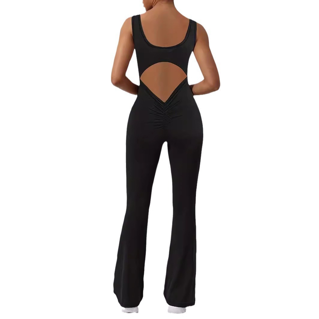 Women's Sleeveless U-Neck Open-Back Slim Fit Yoga Jumpsuit