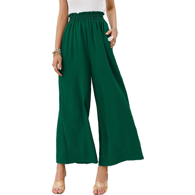 Cotton-Linen High-Waist Wide-Leg Cropped Pants