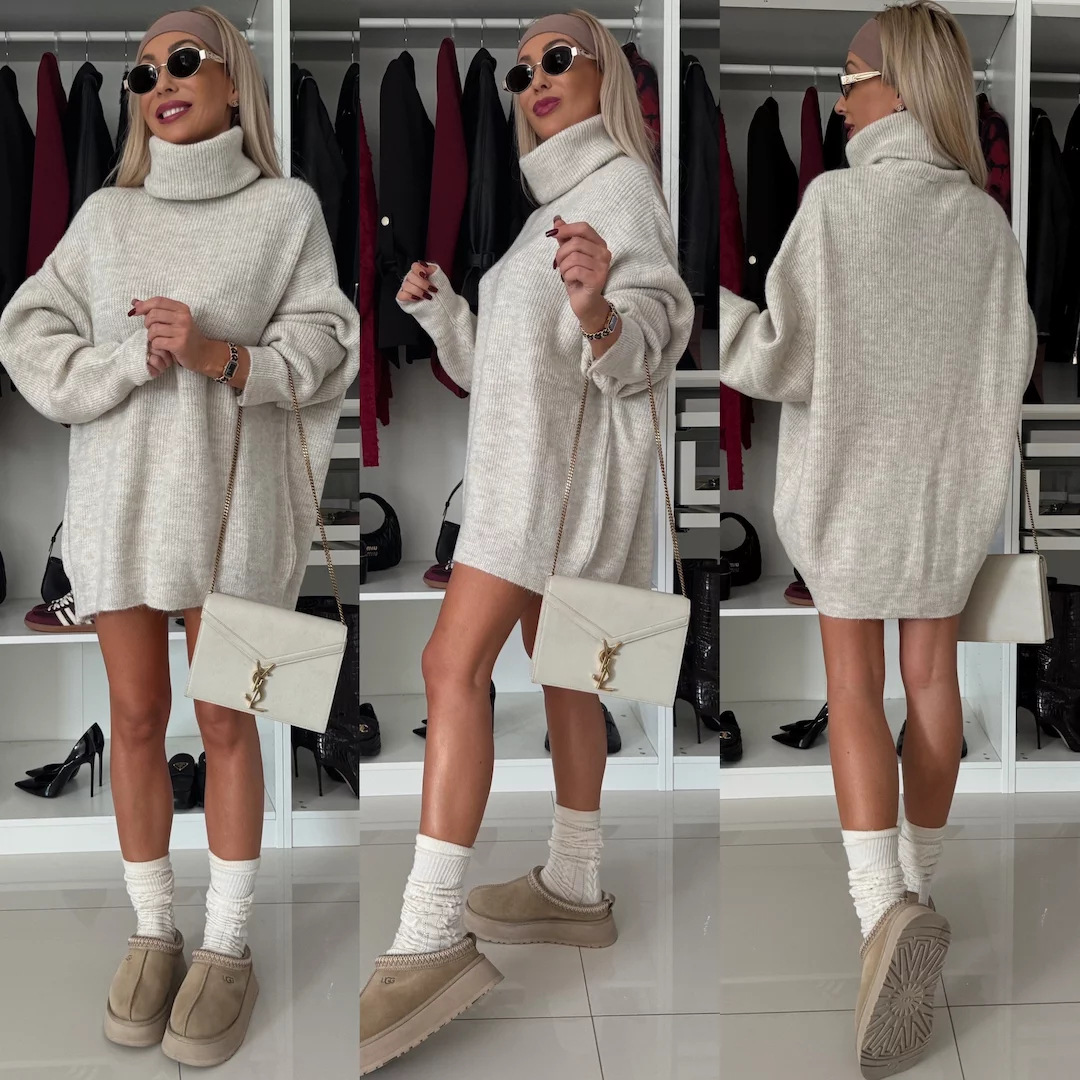 Women's Turtleneck Long Sleeve Knit Long Sweater Top