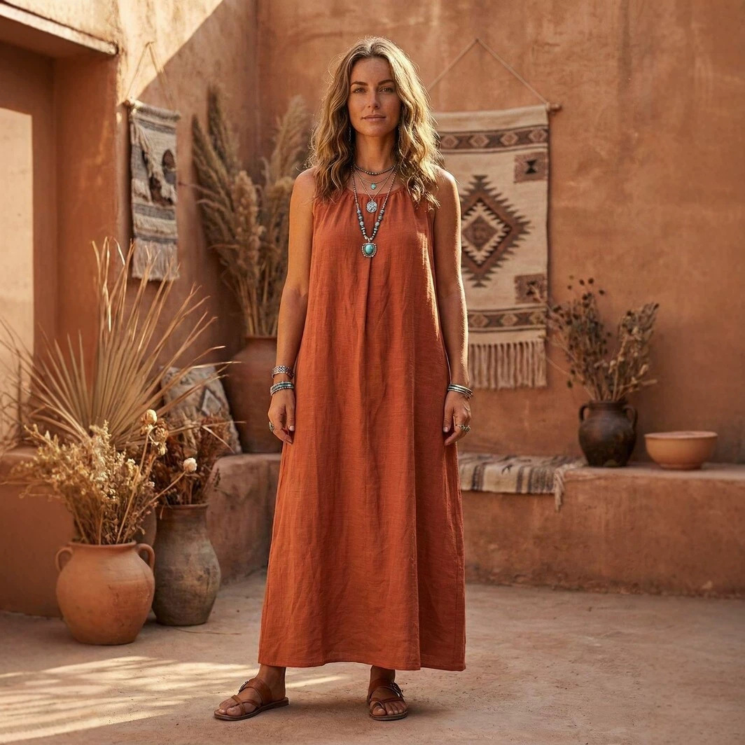 Women's Halter Neck A-Line Maxi Dress Sleeveless High Waist