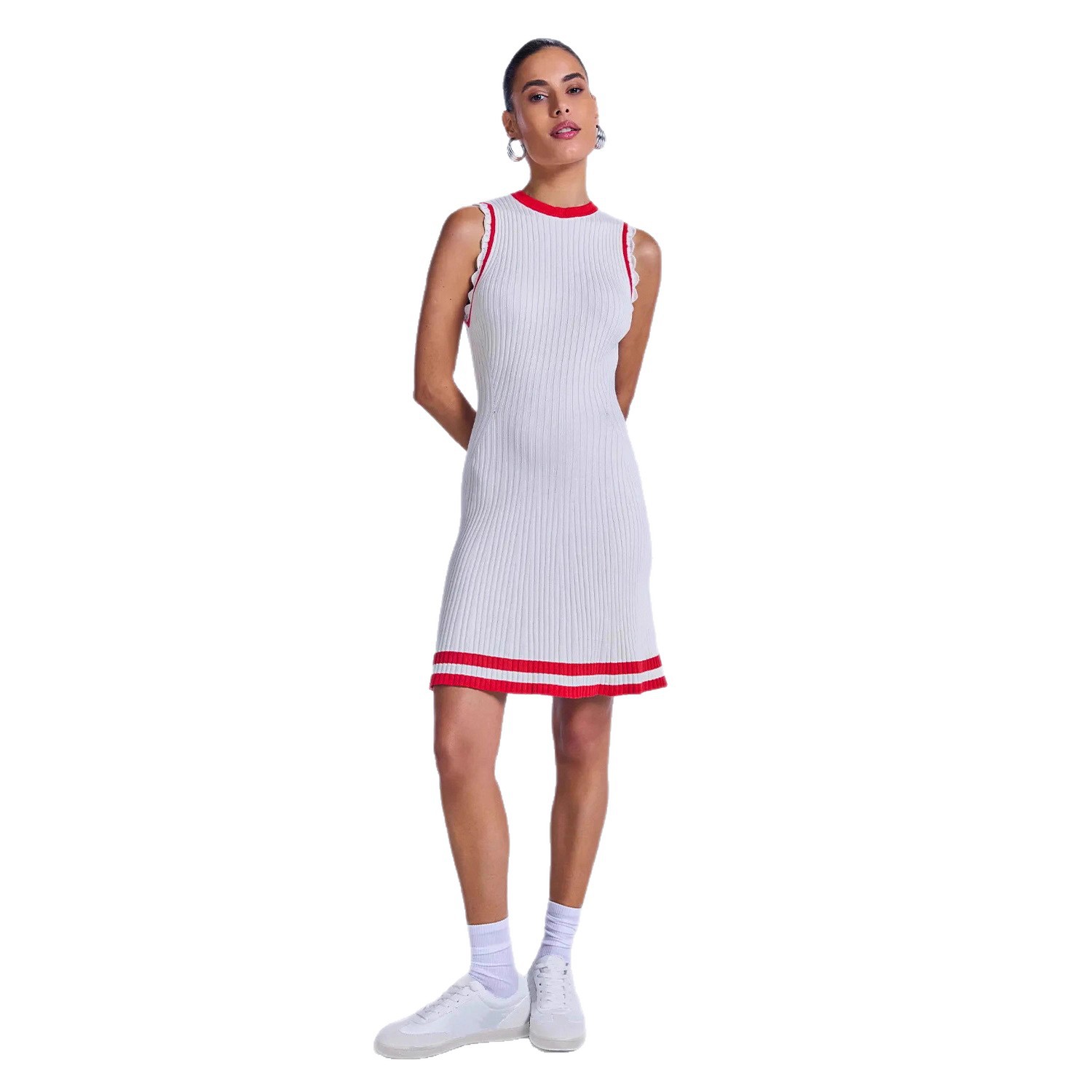 Color-Block Knit Bodycon Dress Sleeveless High-Waist Short