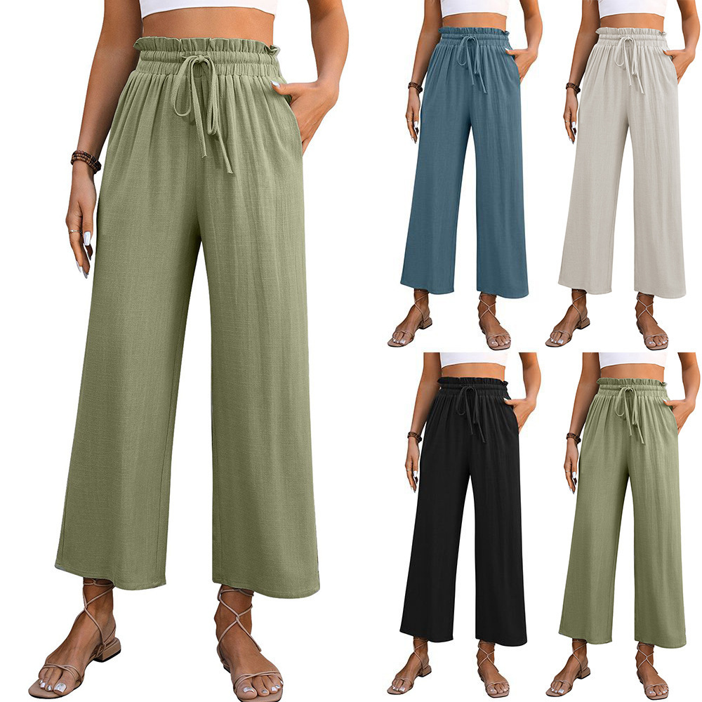 Women's Casual Cotton-Linen High-Waist Wide-Leg Pants