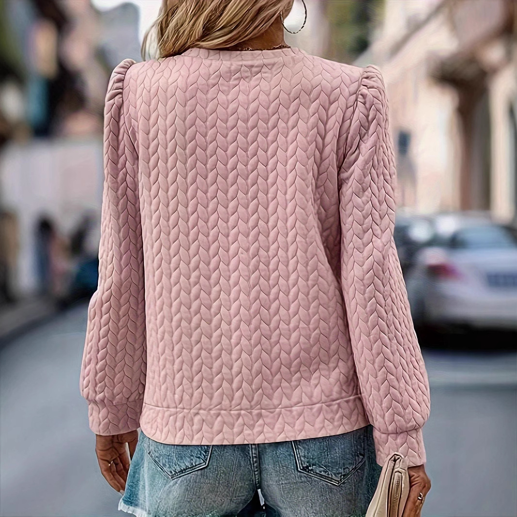 Women's Crewneck Puff Long Sleeve Pullover Loose Embossed Sweatshirt