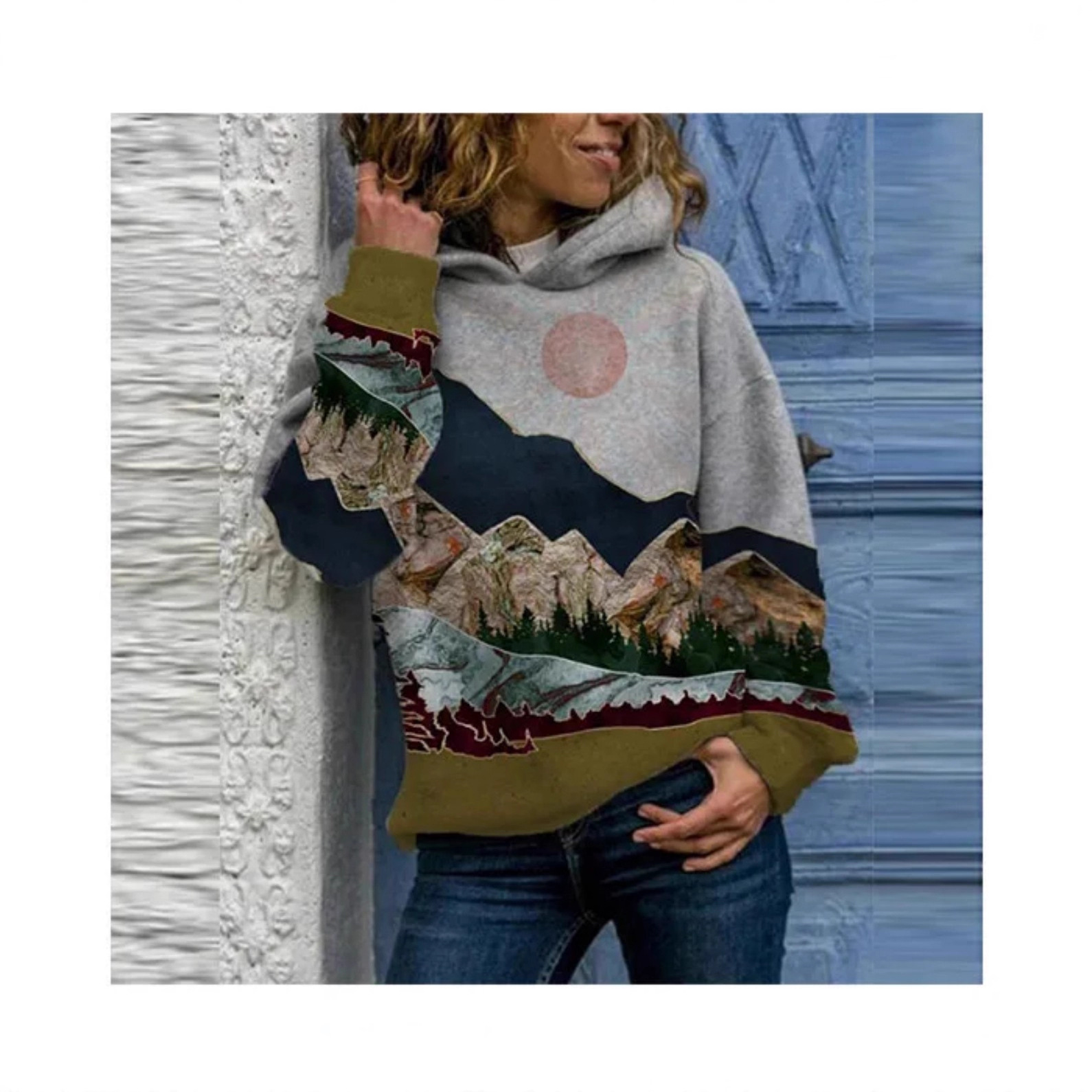 Women's Minimalist Forest Tree Print Hooded Sweatshirt