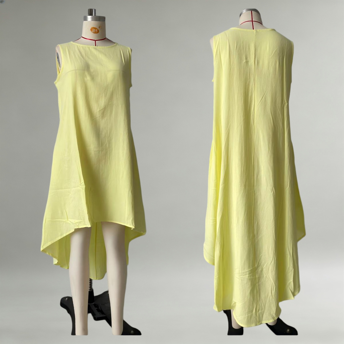 Sleeveless High-Low Cotton-Linen Blend Dress