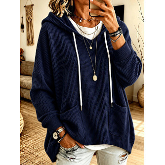 Anno Self-Developed 2026 Women's Waffle Knit Loose Long-Sleeve Hooded Sweatshirt for Amazon Independent Station Casual