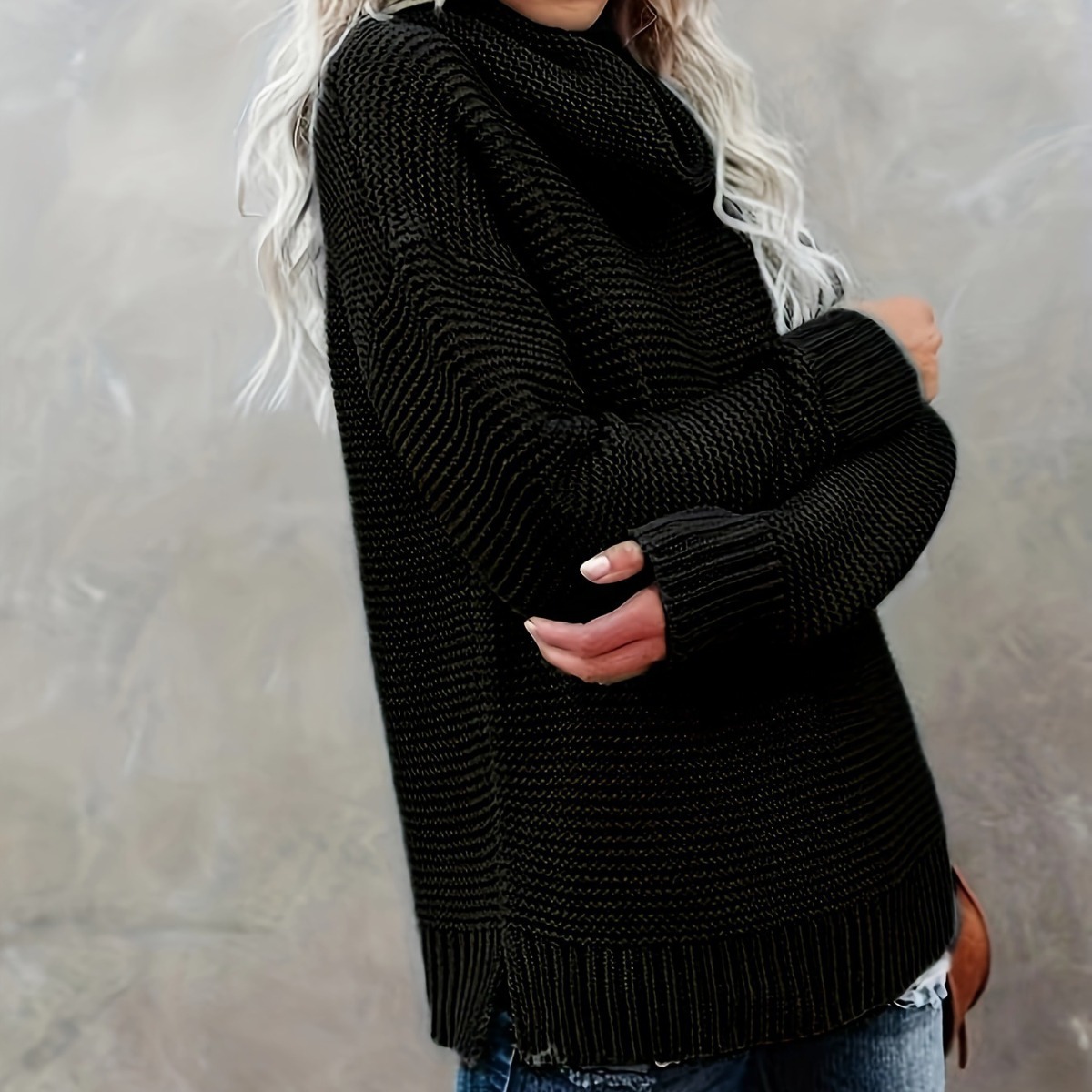 Women's Turtleneck Sweater Pullover Loose Warm Knit Top Long Sleeve