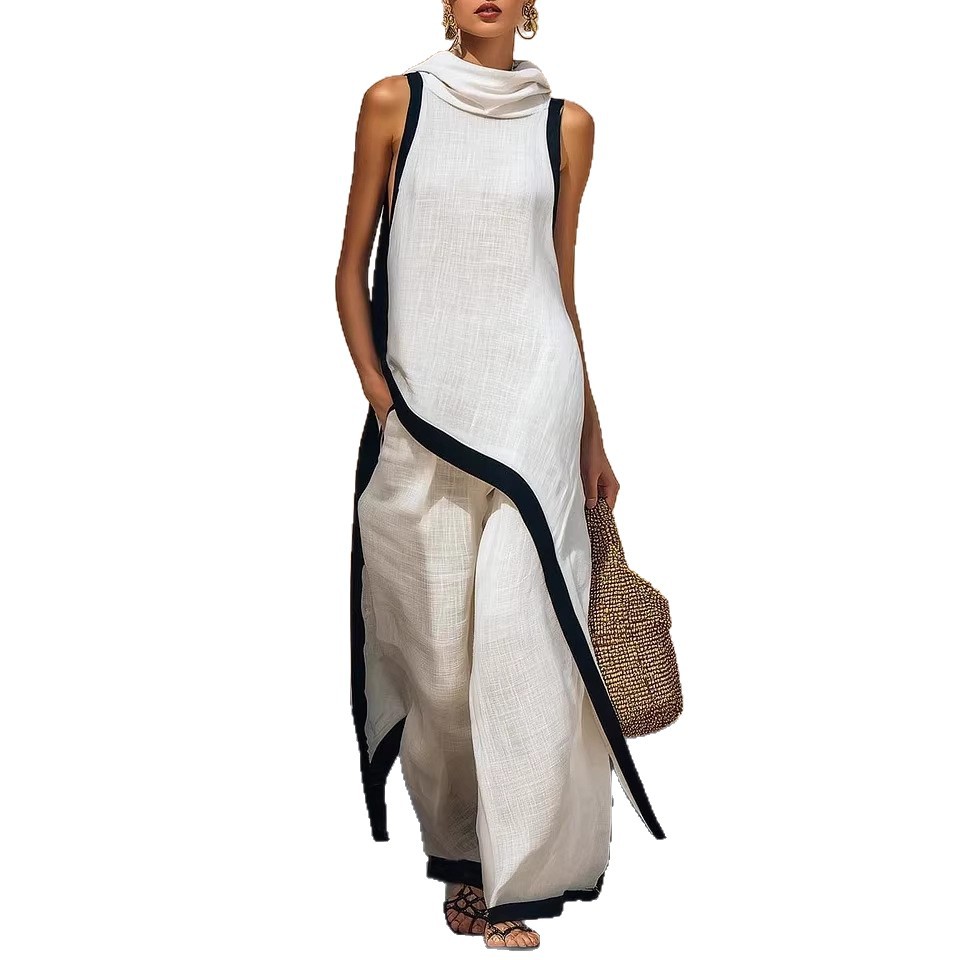 Asymmetric Cut Elegant Hooded Sleeveless Dress Set
