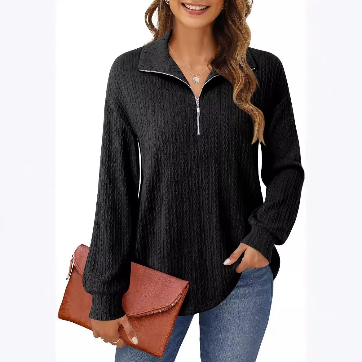 Women's Zip-Up Long-Sleeve Solid Color Hoodie