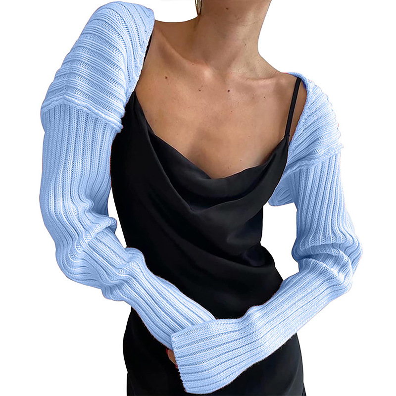 Sexy Solid Color Cropped Knit Cardigan Long Sleeve Sweater Jacket