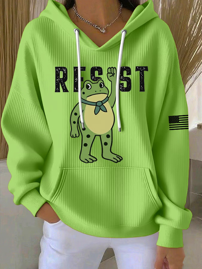 Women's American Flag Frog Letter Print Hoodie