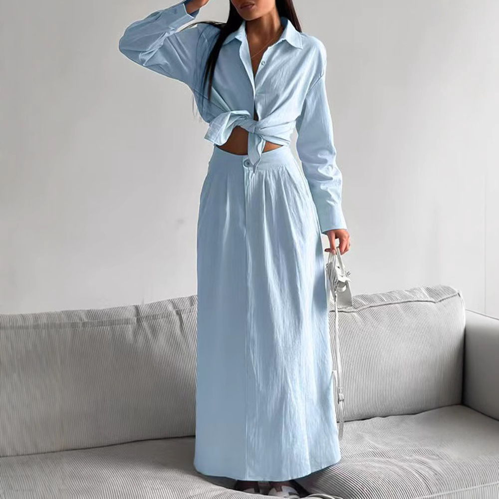 Long Sleeve Shirt and Skirt Two-Piece Set