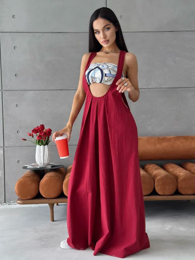 Bohemian U-Neck Sleeveless Long Dress with Loose Waist