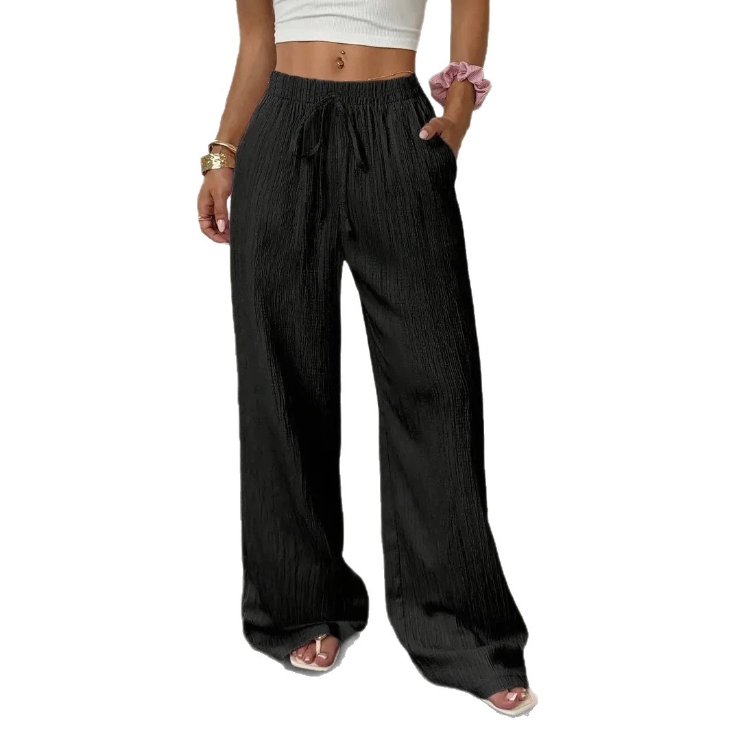 Women's Textured Straight-Leg Elastic Waist Pants