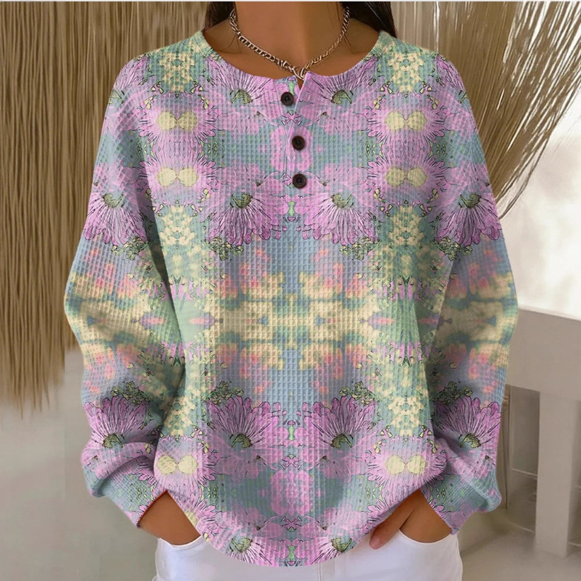 Women's Plaid Pumpkin Floral Butterfly Print Button Sweatshirt